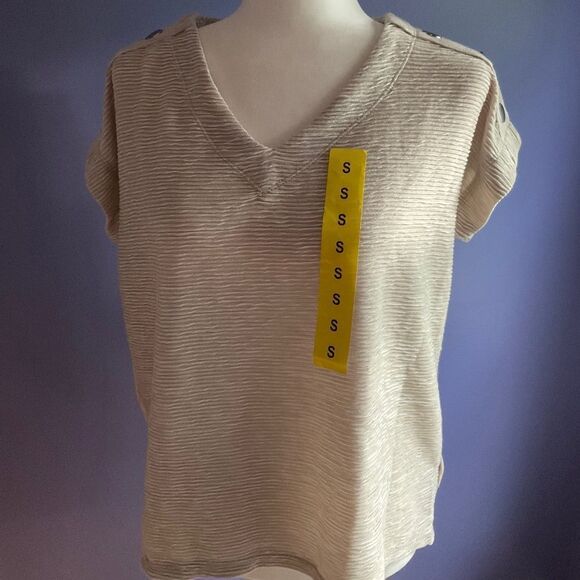 Jones New York Beige Stripe Knit Top NWT size S - Picture 1 of 7